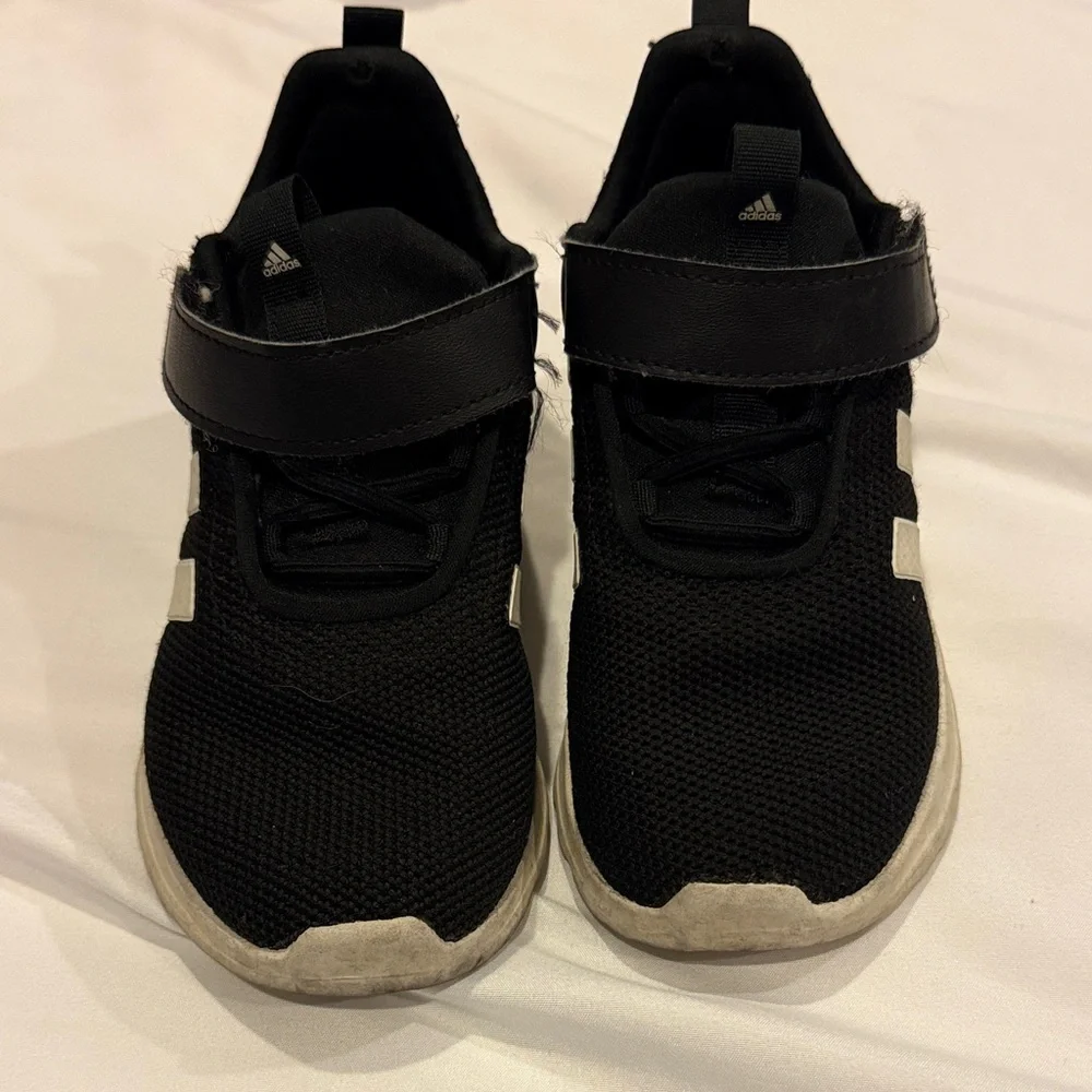 adidas Kids Black and White Hook-and-Loop Athletic Sneakers